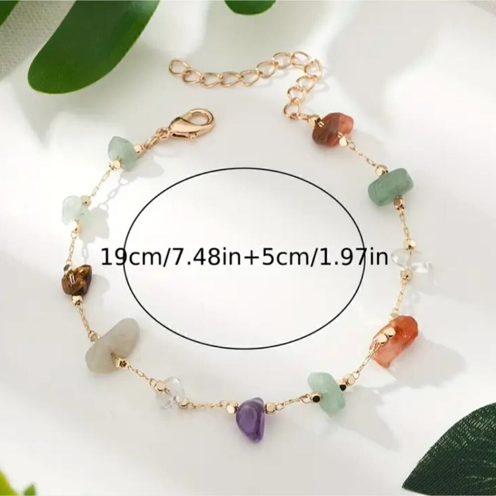 Bohemian Style Y2K Inspired Natural Stone Beaded Ankle Multicolor Bracelet - Picture 3 of 5
